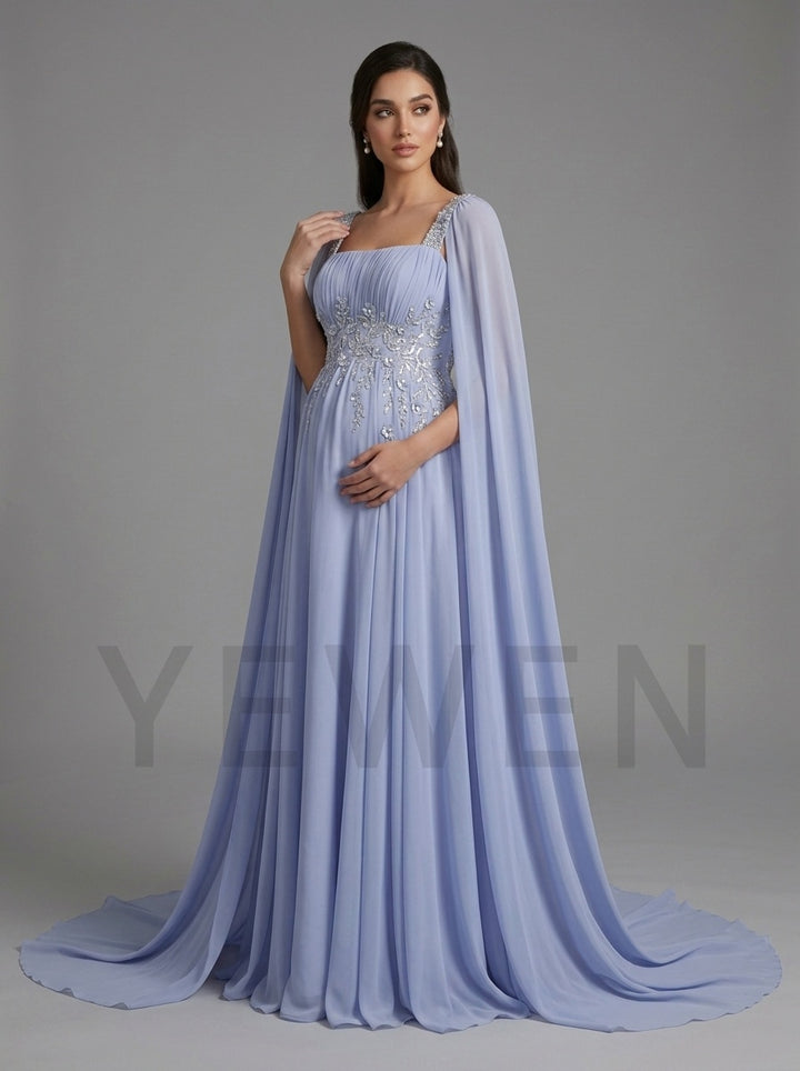 Chiffon Cape Sleeve Floral Sequin Maternity Baby Shower Dress YD260928
