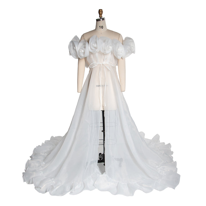 Maternity Dress for Photo Shoot 3D Flower See Through Maternity Gown Organza Sheer Pregnancy Dress for Baby Shower YW250023