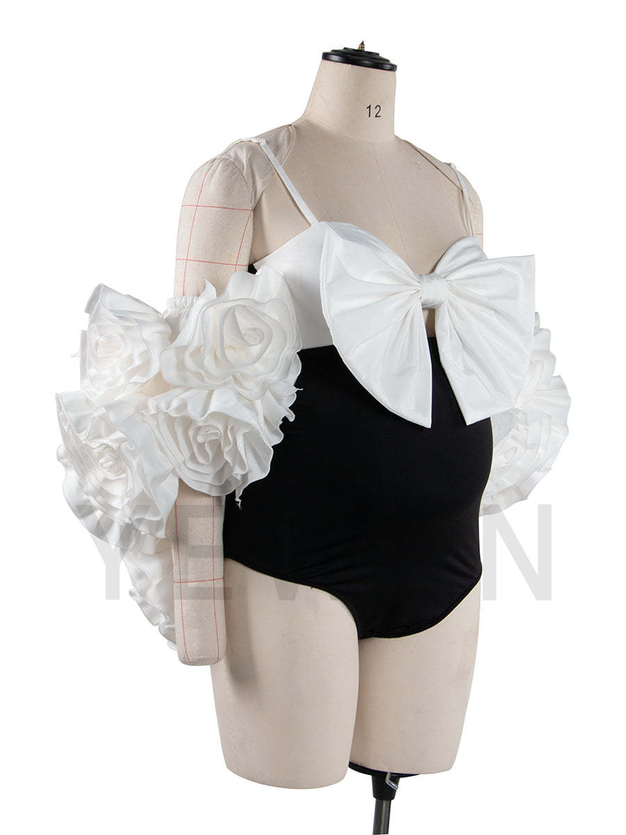 White Handmade Flower Bicep Jacket Women Cloak with Slip Bodysuit Photoshoot Props YW251041