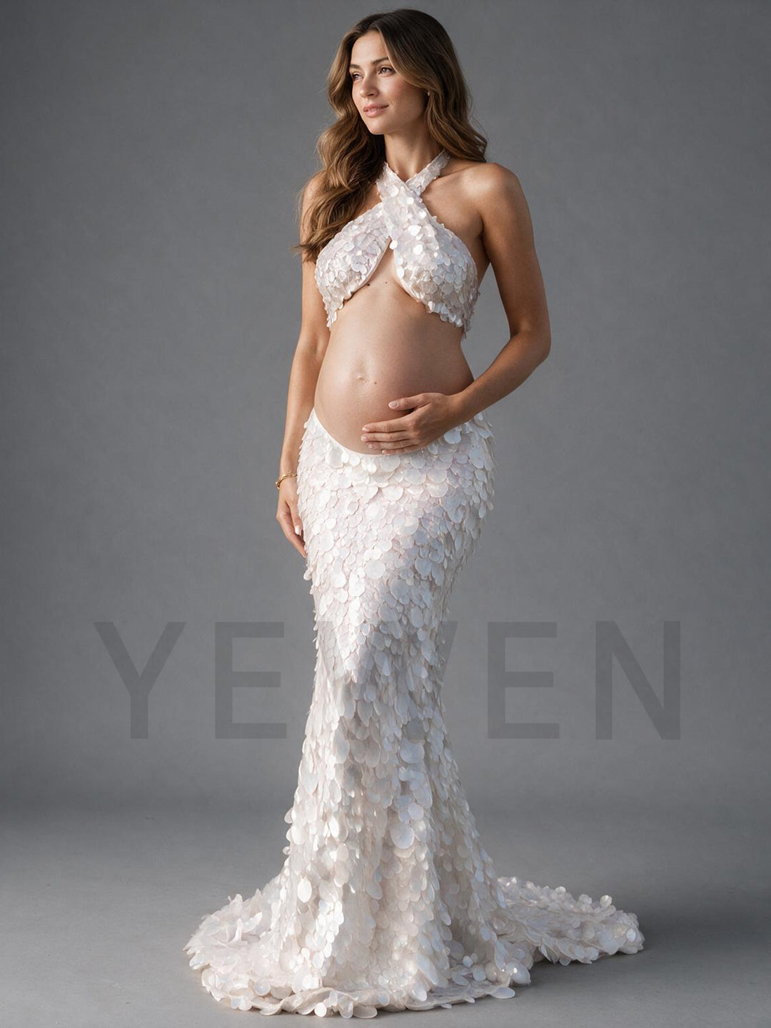 Two-Piece Sequin Criss-Cross Maternity Gown for Photoshoot YW26100610