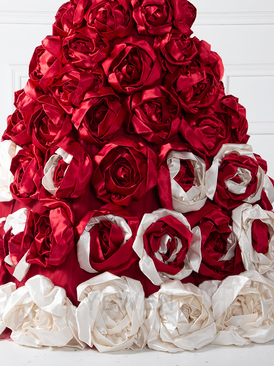 Elegant Red and White Rosette A Line Ball Gown Wedding Dress Special Occasion Dresses Photography Bridal Gown Photoshoot Dress YW251060 yewendress Elegant Red and White Rosette A Line Ball Gown Wedding Dress Special Occasion Dresses Photography Bridal Gown Photoshoot Dress YW251060 yewendress