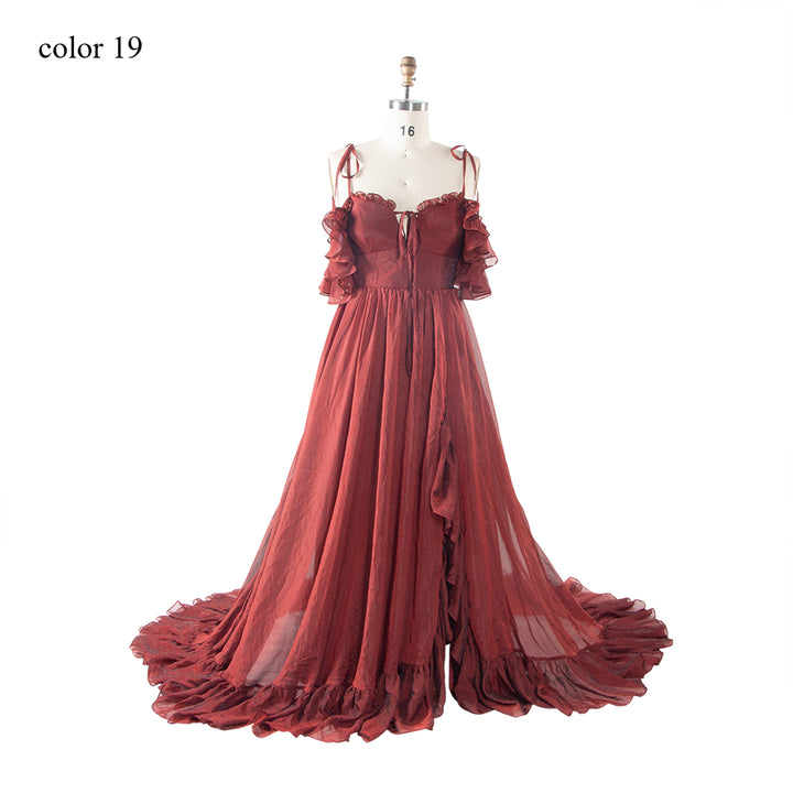 New Woman Dress Side Slit Ruffles Maxi Photo Shoots Dress Custom Colors YW230506
