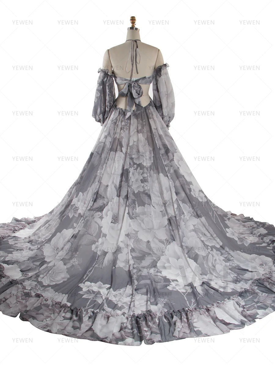 Bohemian Printed Chiffon Maternity Dress for Photoshoot Pregnancy Dress Photoshoot YW240526