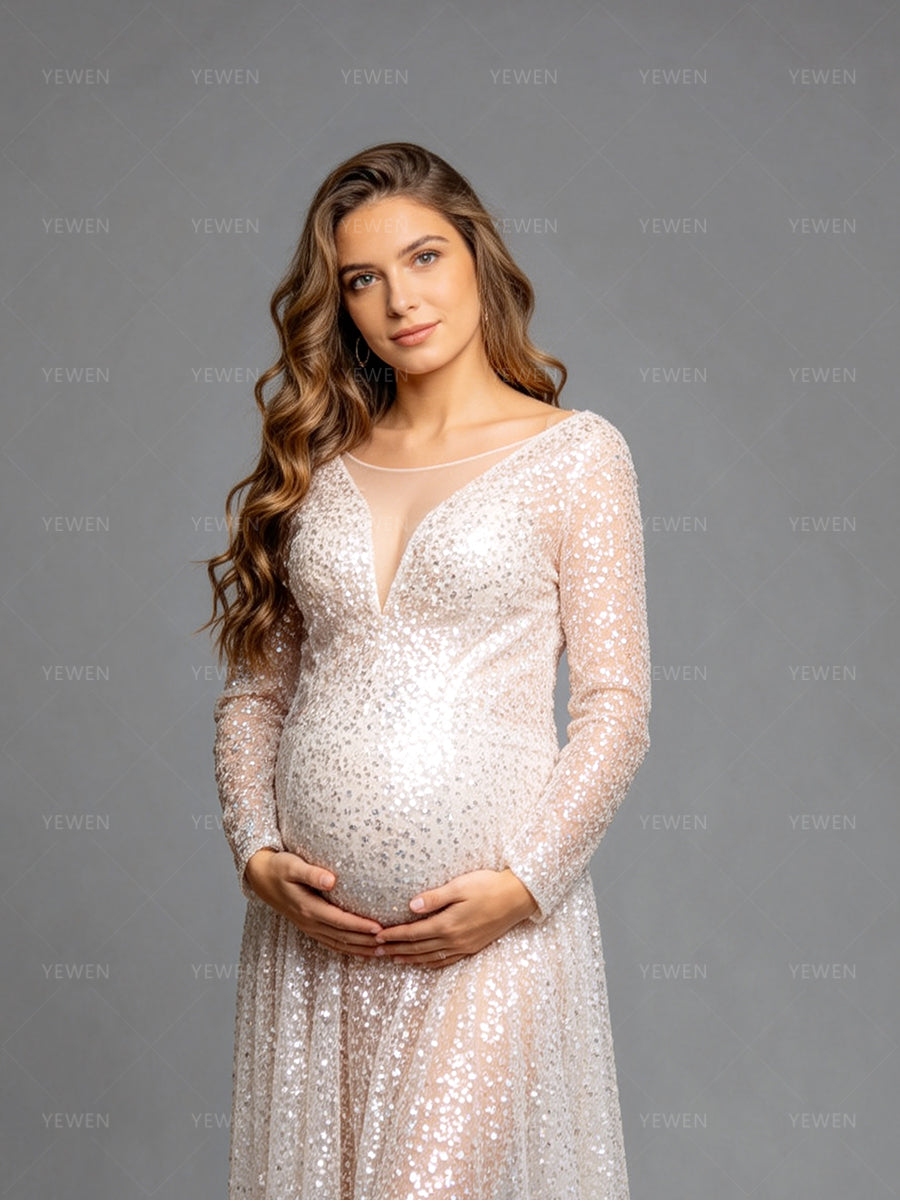 Sequin Maternity Gown for Photoshoot Baby Shower Gown