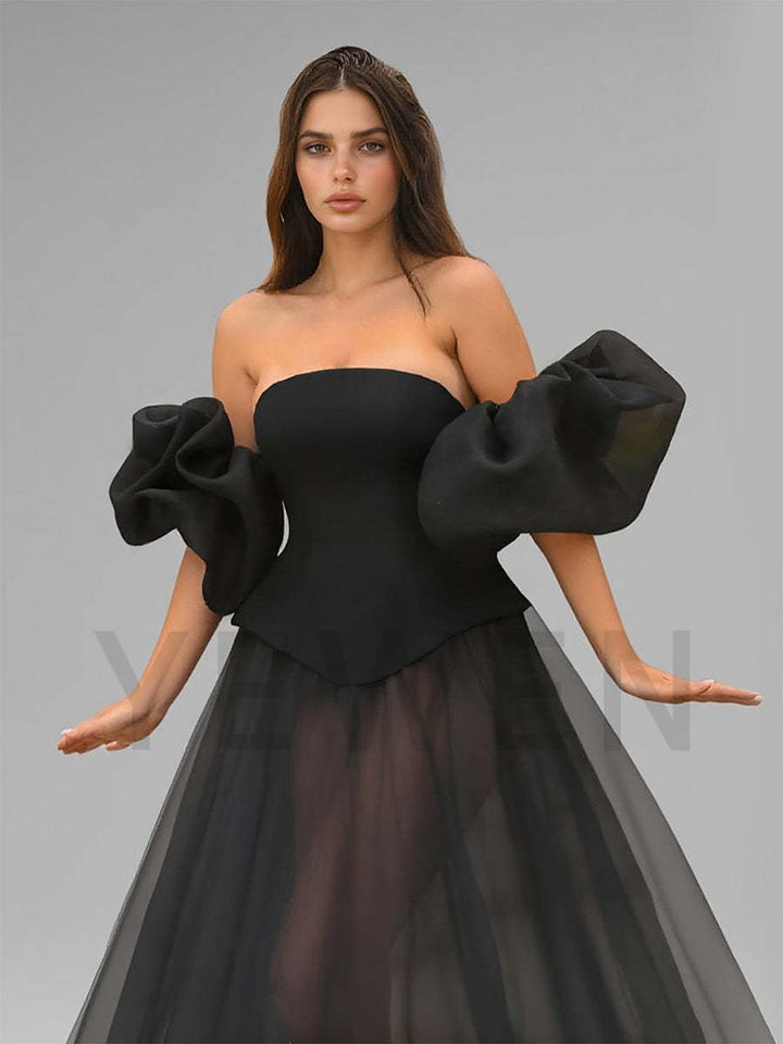 Chic Design Luxury See Through Big Handmade Rose Formal Dress Bridal Photoshoot Dress