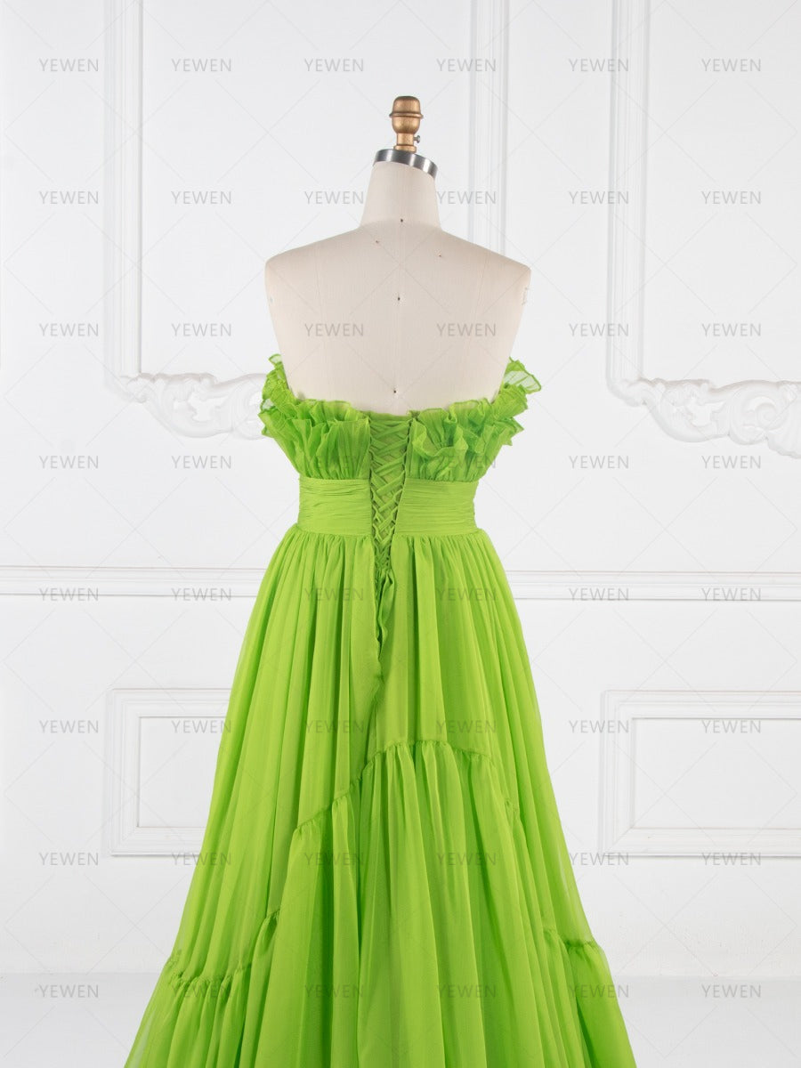 Elegant Evening Gown Ruffled Neckline Flowing Silhouette Dress Special Occasion Dress