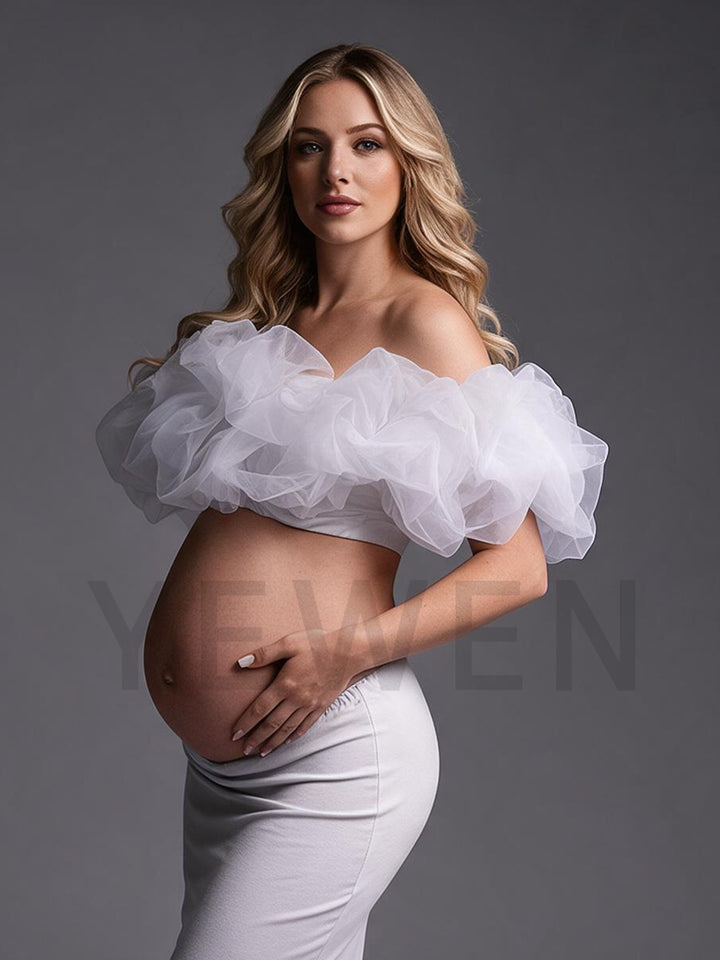 White Two-Piece Ruffle Mermaid Maternity Photoshoot Gown YW2609303