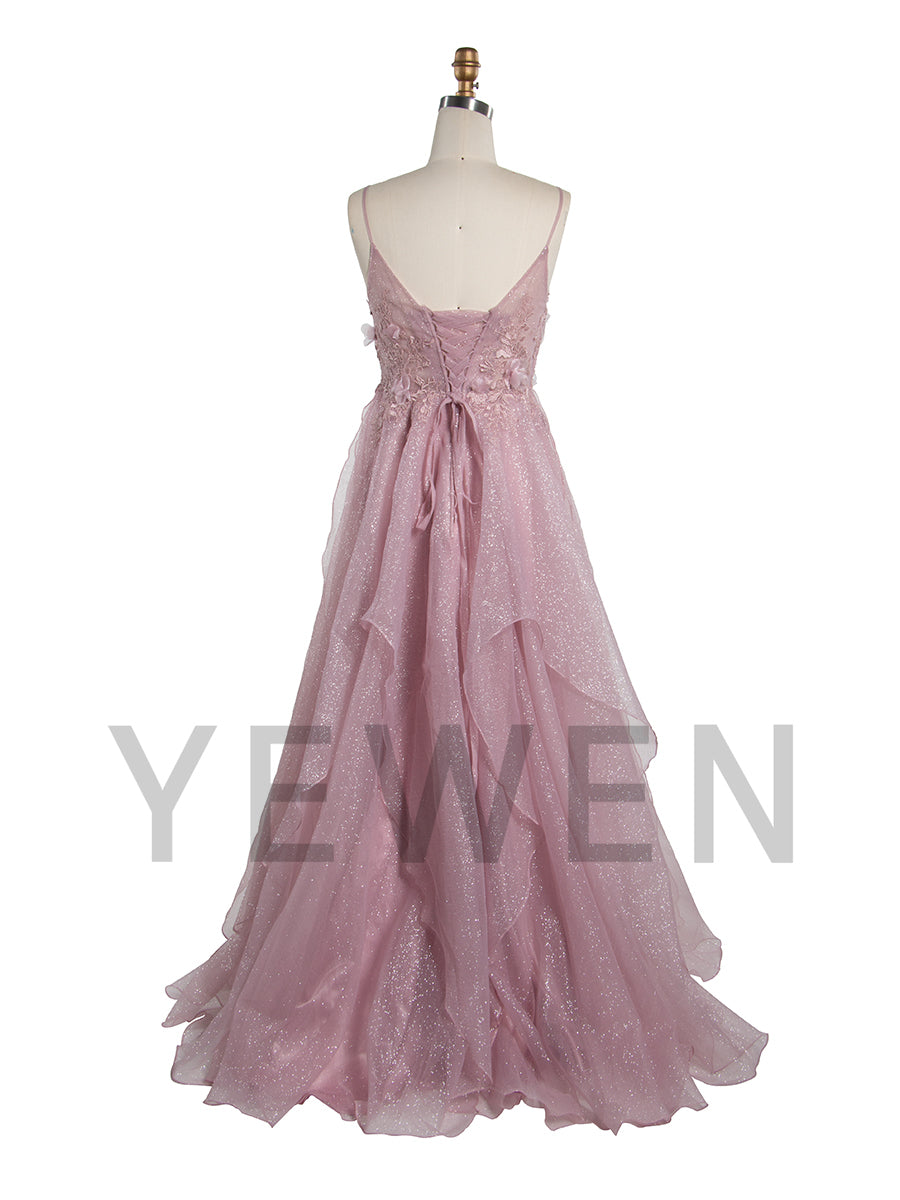 Elegant Prom Dress Floor-Length Sparkle Fabric Evening Party Dress B002