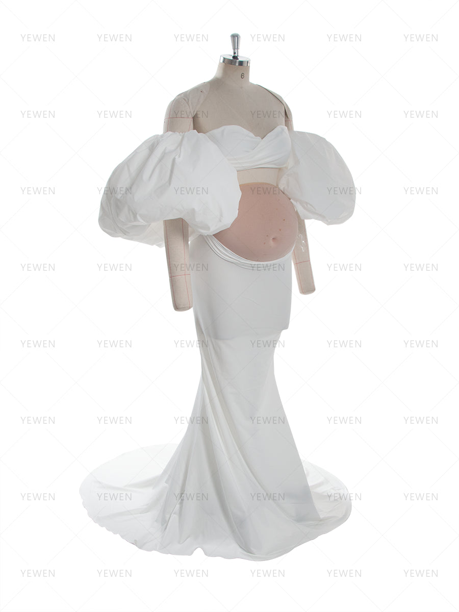 White Maternity Dresses Photoshoot Pregnancy Dress Sets Baby Shower Outfit YW260262