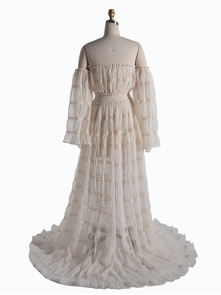 Cream Chiffon Long Sleeves Bohemian Beach Photo Shoot Dress YW240062 yewendress Cream Chiffon Long Sleeves Bohemian Beach Photo Shoot Dress YW240062 yewendress