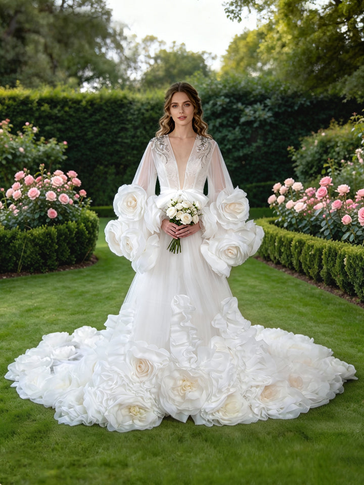 Luxury 3D Flower Bridal Robe Wedding Photography Robe YW251010