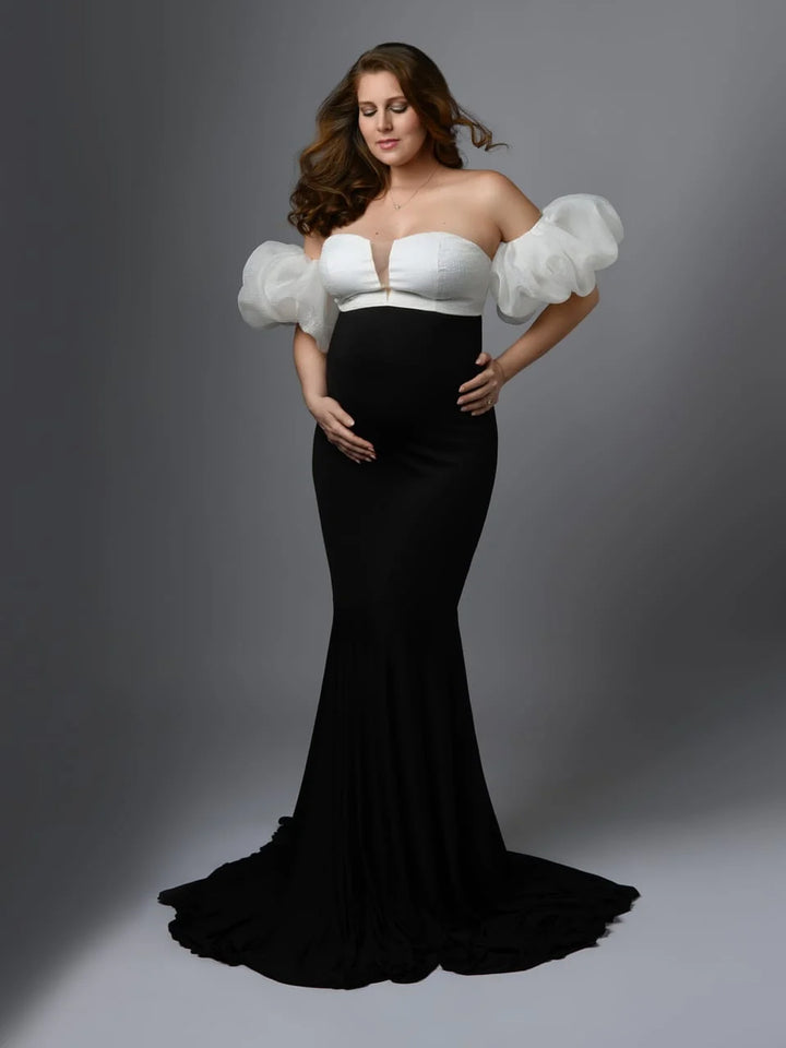 Puffy Sleeves Stretchy Fabric Mermaid Maternity Dress for Photo Shoot Maternity Gown Bridesmaid Dress YW231110