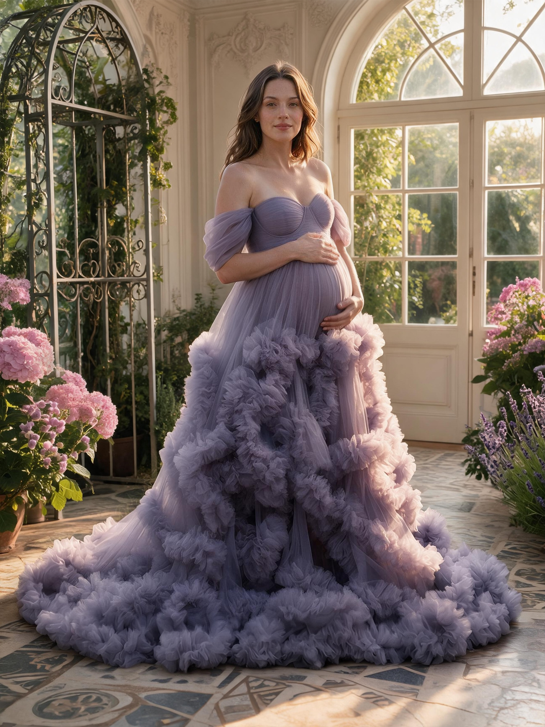 Off Shoulder Maternity Gowns for Photo Shoot Pregnancy Photography Robe YW220108