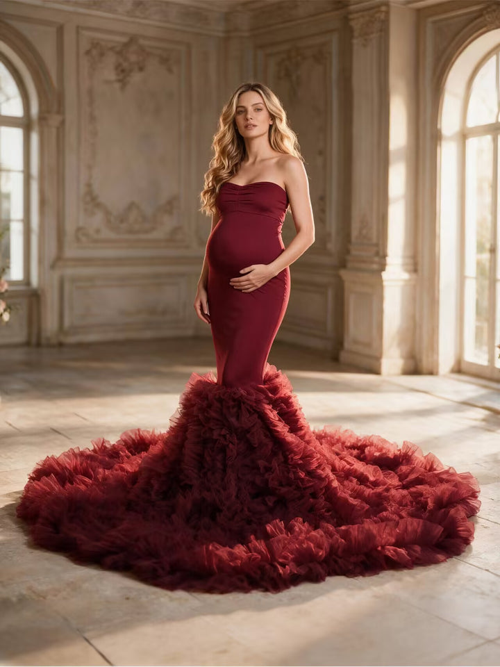 Strapless Baby Blue Mermaid Maternity Dress for Photo Shoots Photography Gown YW21018