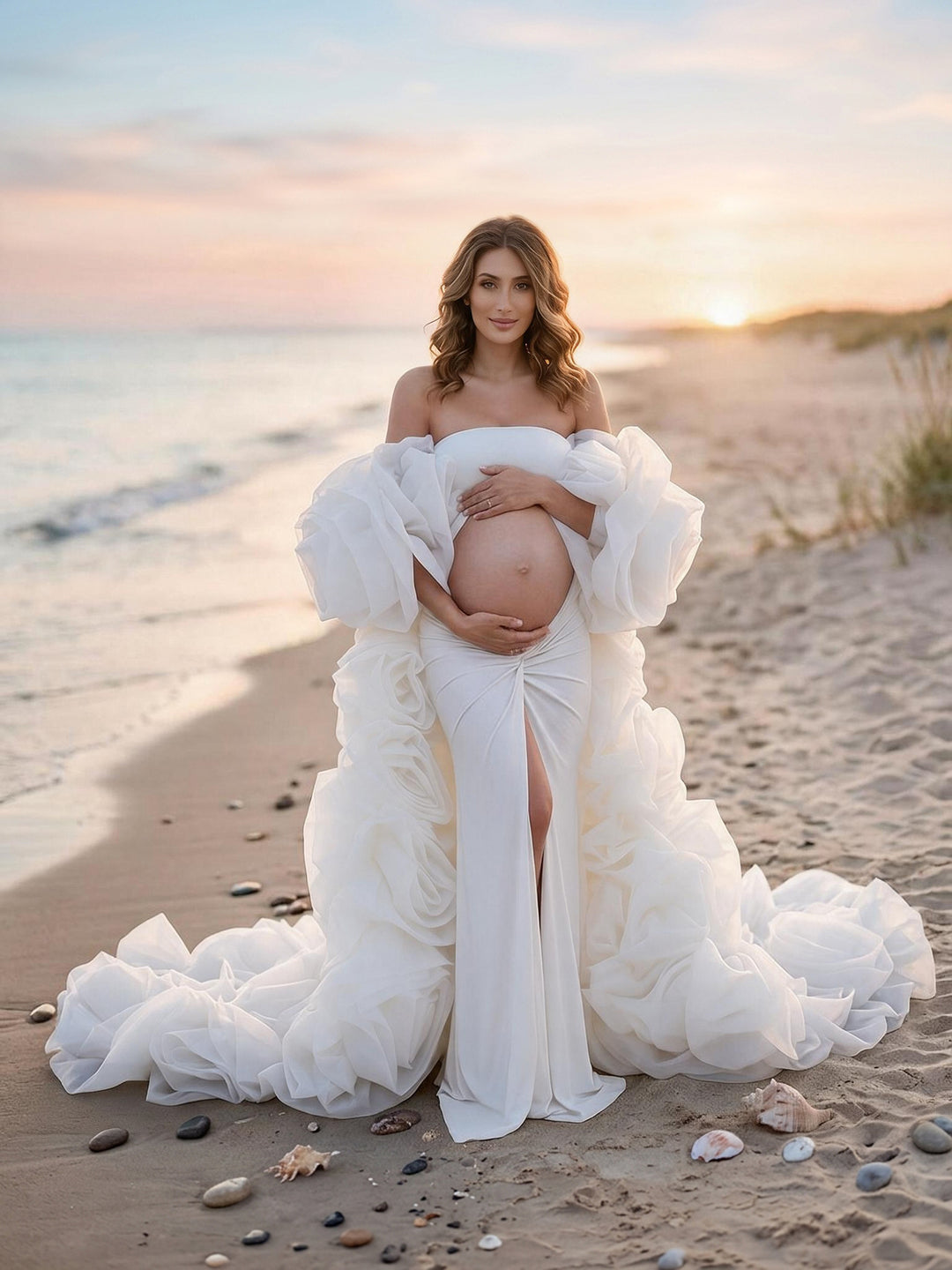 Rose Flower Cape with Slim Dress Set Pregant Dress Maternity Photoshoot Gown YW260313