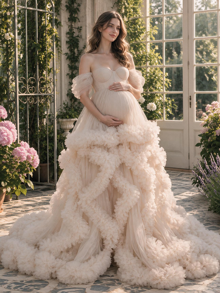 Off Shoulder Maternity Gowns for Photo Shoot Pregnancy Photography Robe YW220108