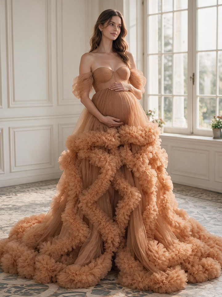 Off Shoulder Maternity Gowns for Photo Shoot Pregnancy Photography Robe YW220108
