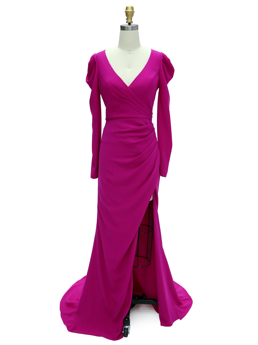 satin magenta prom dress Magenta Ruched Satin Side Split Full Length Gown Rosies Closet