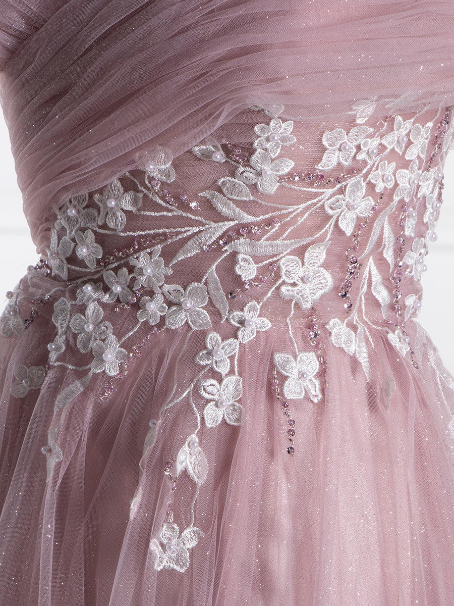 A-line Off The Shoulder Dusty Pink Tulle Prom Dresses with Lace #18010 yewendress A-line Off The Shoulder Dusty Pink Tulle Prom Dresses with Lace #18010 yewendress
