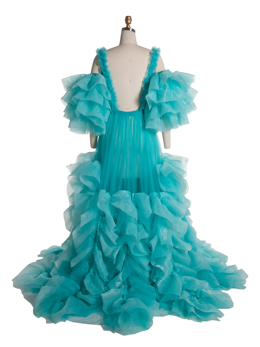organsa mesh ruffled dress Joss Mesh Ruffle Maxi Dress