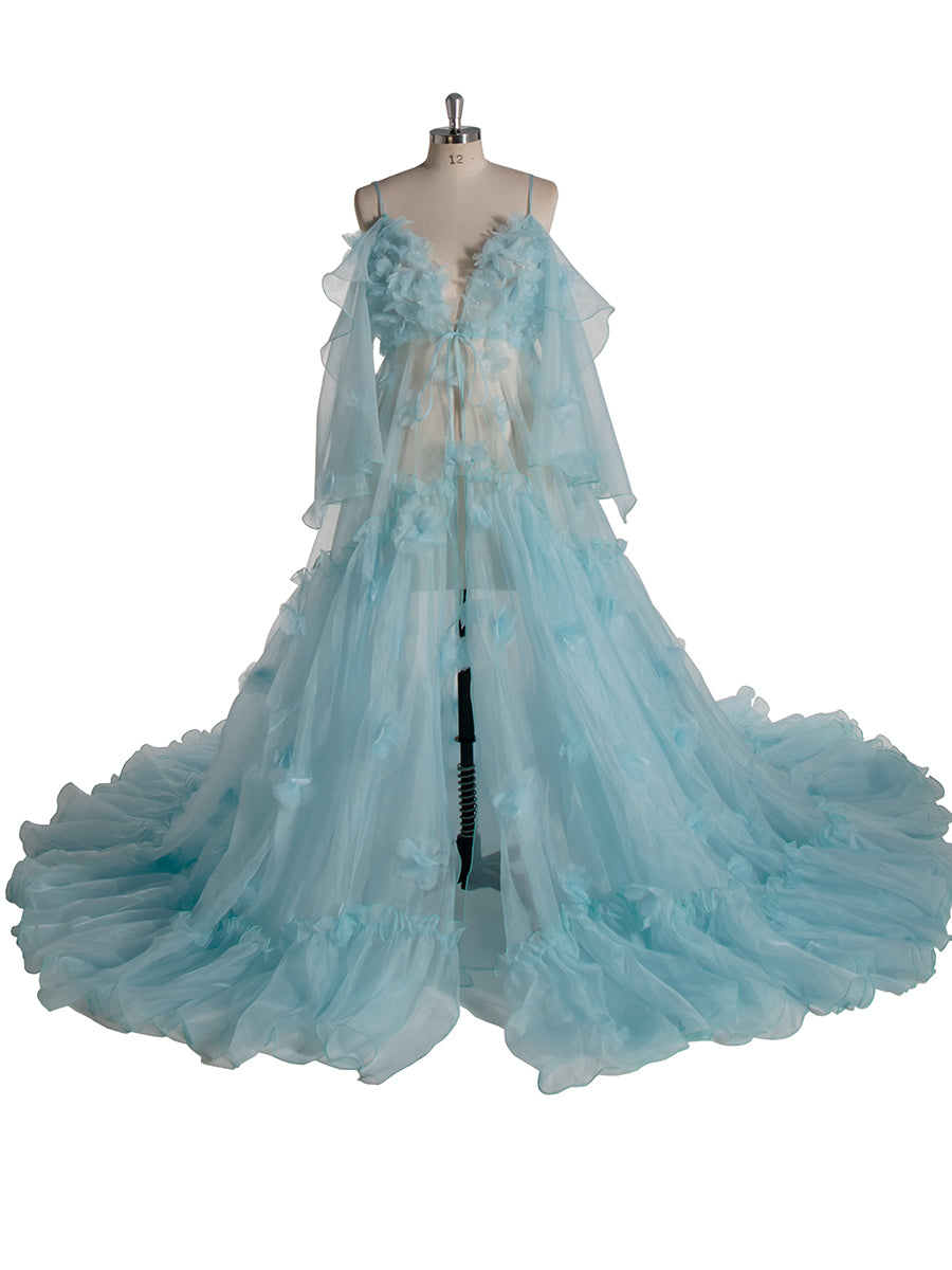 Blue Maternity Dress for Photo Shoot Pregnancy Baby Shower Gown 16-16W / Light Green