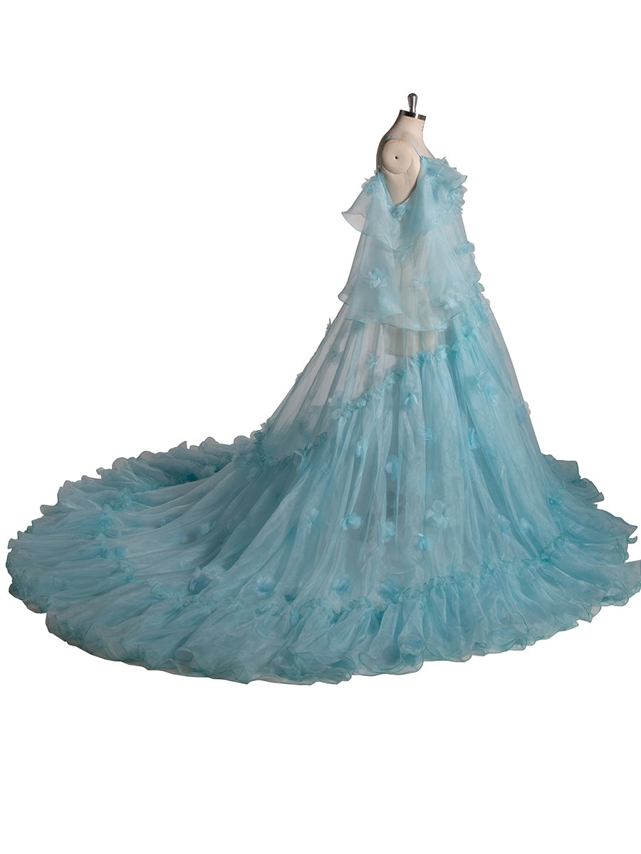 Blue Maternity Dress for Photo Shoot Pregnancy Baby Shower Gown 16-16W / Light Green