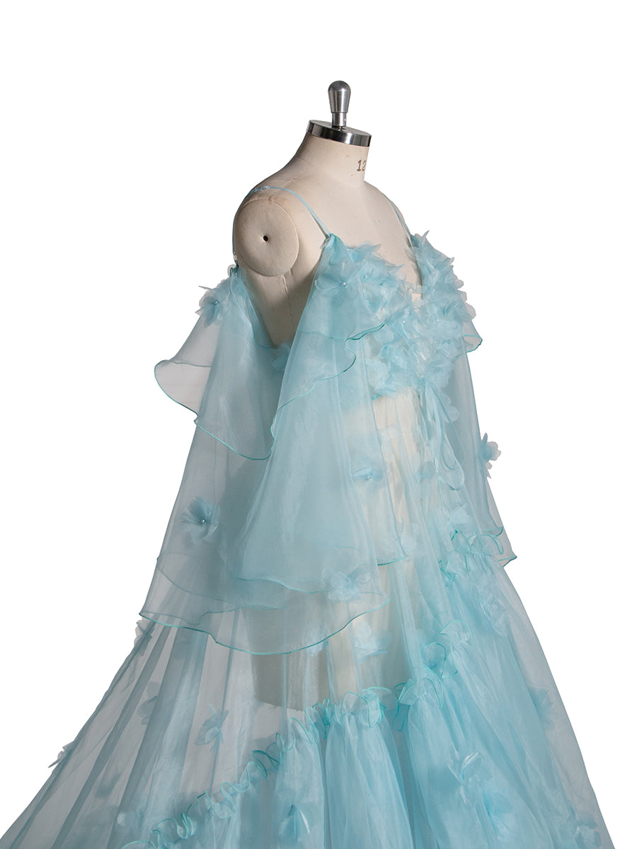 Blue Maternity Dress for Photo Shoot Pregnancy Baby Shower Gown 16-16W / Light Green