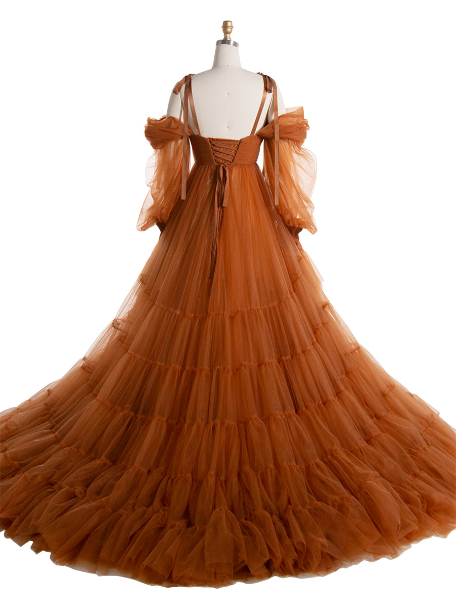 Pleated Tulle Maternity Dress for Photo Shoots Big Flare Sleeves Photoshoot Dresses for Ladies YEWEN YW21025 4 / Custom Color Pleated Tulle Maternity Dress for Photo Shoots Big Flare Sleeves Photoshoot Dresses for Ladies YEWEN YW21025 4 / Custom Color