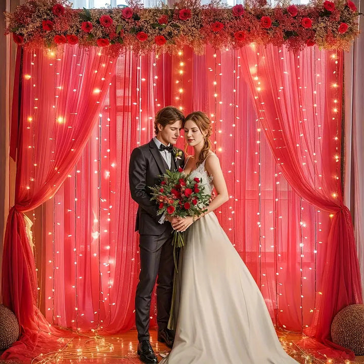 Mesh Outdoor Wedding Gauze Mantle with Light String for Photography Background and Scene Arrangement Backdrops YW2603112D