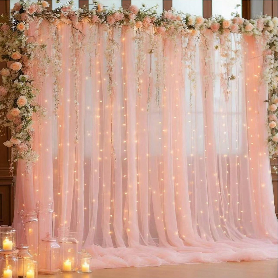 Mesh Outdoor Wedding Gauze Mantle with Light String for Photography Background and Scene Arrangement Backdrops YW2603112D