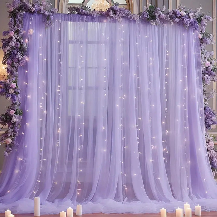Mesh Outdoor Wedding Gauze Mantle with Light String for Photography Background and Scene Arrangement Backdrops YW2603112D