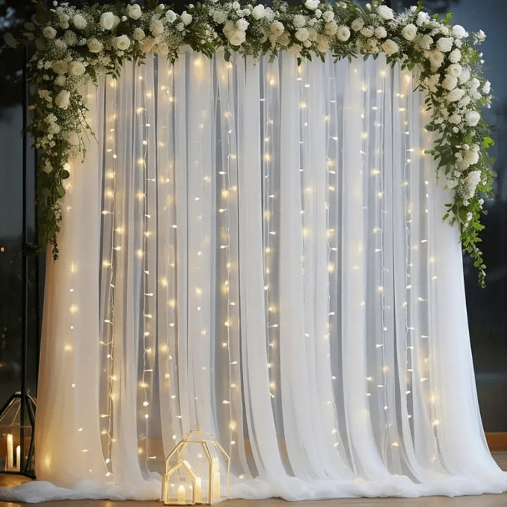 Mesh Outdoor Wedding Gauze Mantle with Light String for Photography Background and Scene Arrangement Backdrops YW2603112D
