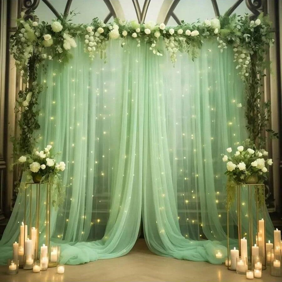 Mesh Outdoor Wedding Gauze Mantle with Light String for Photography Background and Scene Arrangement Backdrops YW2603112D