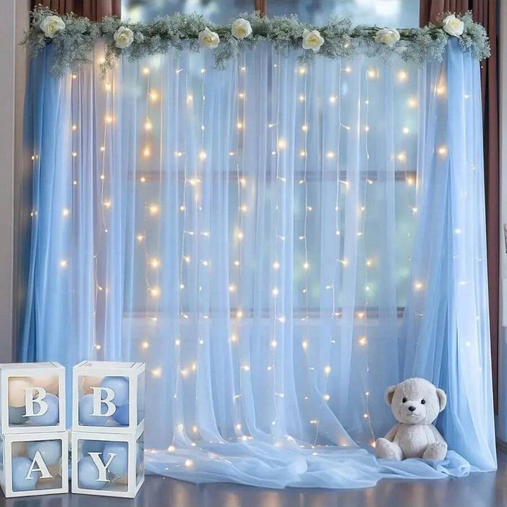 Mesh Outdoor Wedding Gauze Mantle with Light String for Photography Background and Scene Arrangement Backdrops YW2603112D