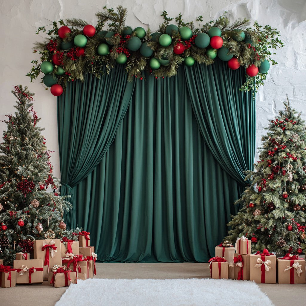 Christmas Green Stretch Backdrop for Party Welcome Area Decoration Photography Background Fabric Banquet Backdrop YW260316D
