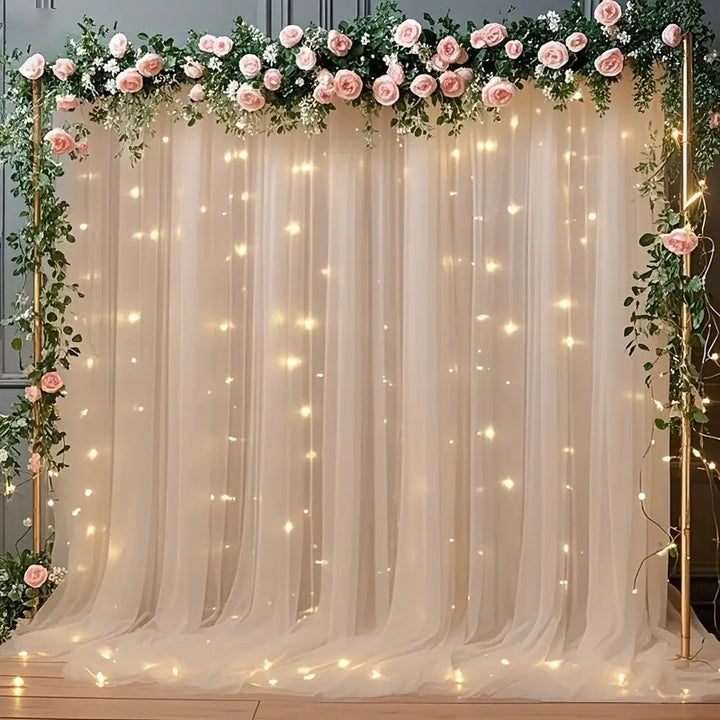 Mesh Outdoor Wedding Gauze Mantle with Light String for Photography Background and Scene Arrangement Backdrops YW2603112D