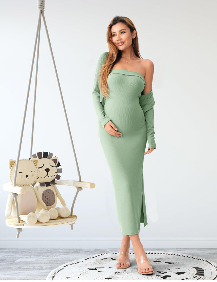 Pregnant Women's Clothing Sets Long Sleeve Knitting Cardigans Strapless Dress Twinset Fashion Maternity Dresses Suits Pregnant Women's Clothing Sets Long Sleeve Knitting Cardigans Strapless Dress Twinset Fashion Maternity Dresses Suits