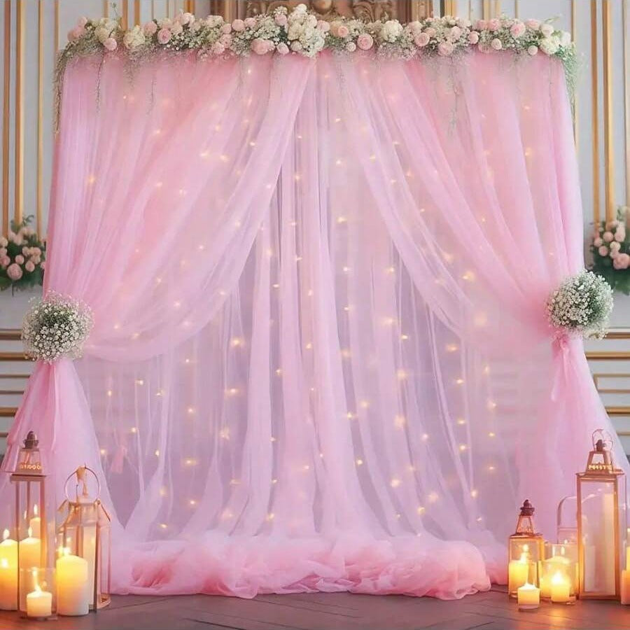Mesh Outdoor Wedding Gauze Mantle with Light String for Photography Background and Scene Arrangement Backdrops YW2603112D