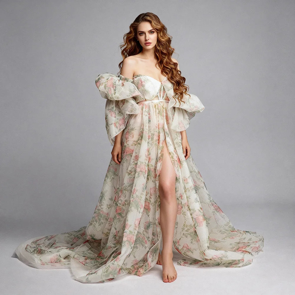 Maternity Photoshoot Dress Floral Open Front Summer Maternity Dresses for Baby Shower