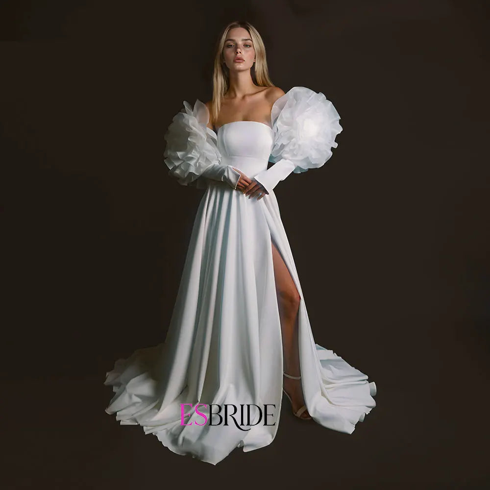 Fashion Wedding Dress Customized Strapless Ruffles Flower Sleeevs Corset Bridal Gown Vestido De Novia for Engagement Fashion Wedding Dress Customized Strapless Ruffles Flower Sleeevs Corset Bridal Gown Vestido De Novia for Engagement