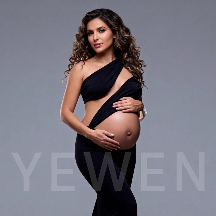 Sexy Black Pregnant Woman Photography Dress Slope Shoulder Stretchy Skinny Maternity Long Dress for Photo Shoot YW260355