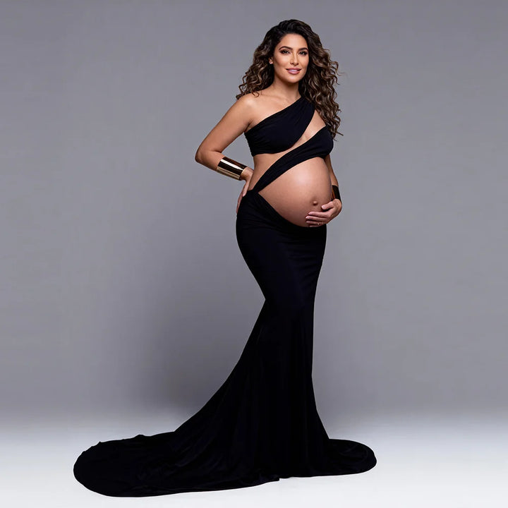 Sexy Black Pregnant Woman Photography Dress Slope Shoulder Stretchy Skinny Maternity Long Dress for Photo Shoot YW260355