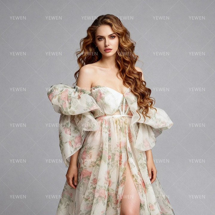 Maternity Photoshoot Dress Floral Open Front Summer Maternity Dresses for Baby Shower