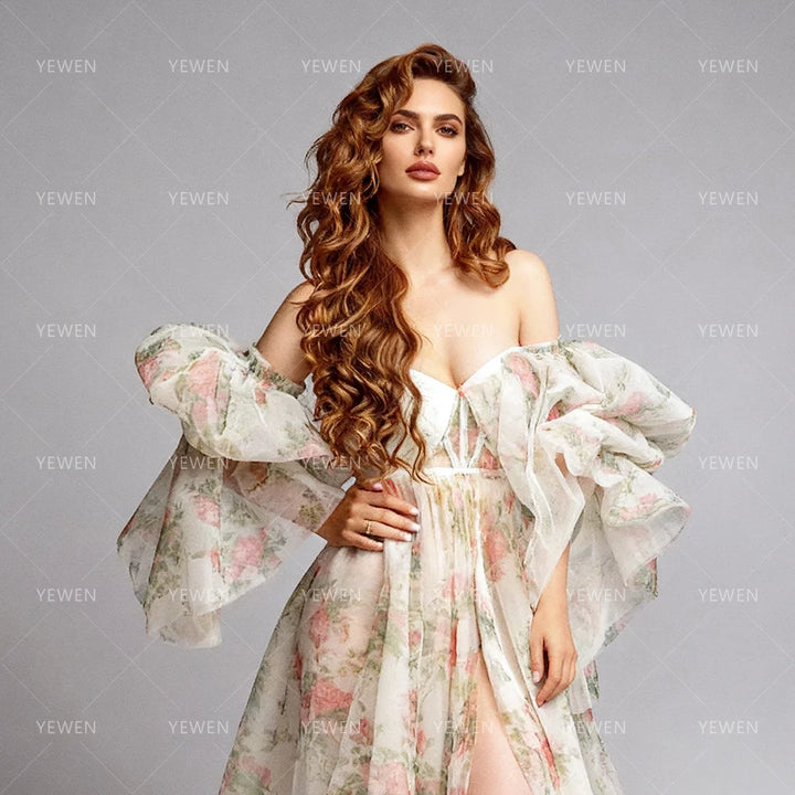 Maternity Photoshoot Dress Floral Open Front Summer Maternity Dresses for Baby Shower