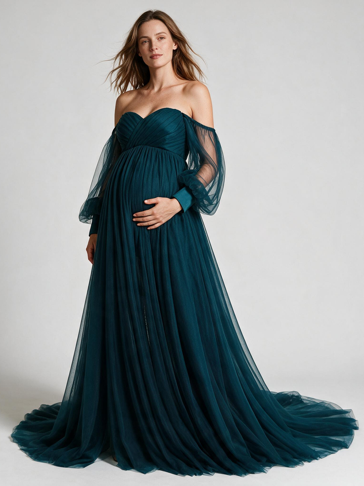 Tulle Off Shoulder Maternity Gowns for Photography Plus Size YW2109