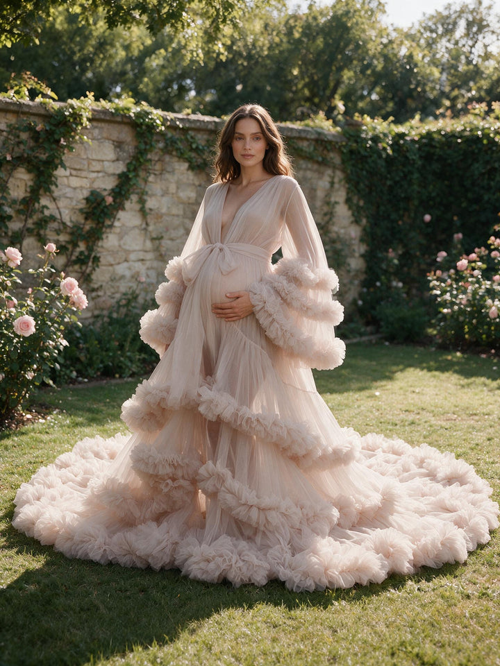 Tulle volants longue robe de maternité pour bébé douche photographie robe enceinte YW220931
