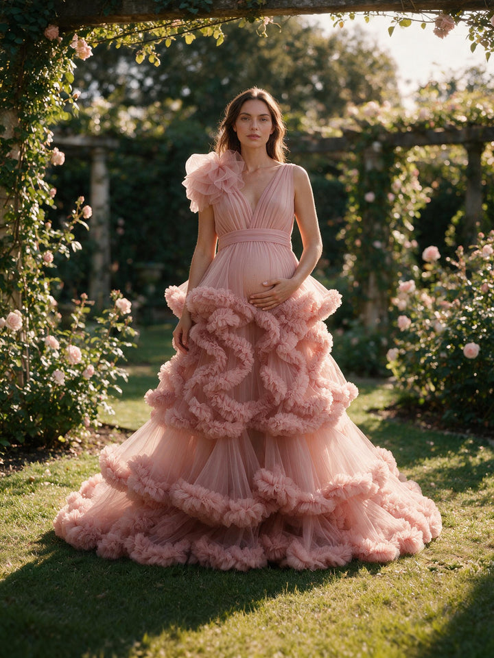 1M Train Cloud Style Women Ball Gown Wedding Photography Dress Maternity Dress for Photo Shoot YW220936