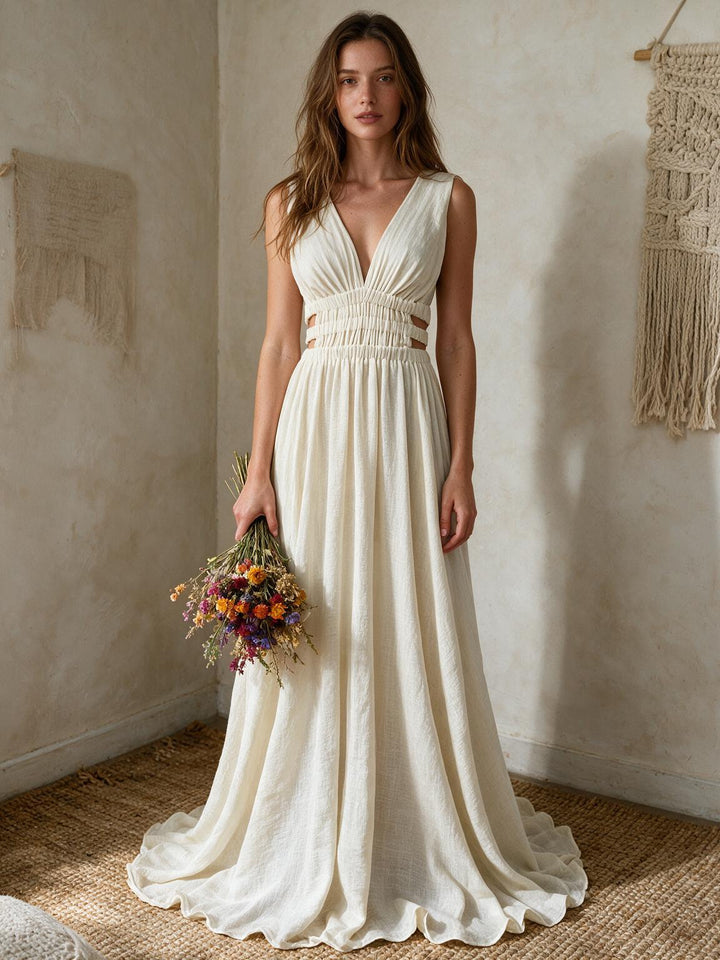 Kleid mit V-Ausschnitt und elastischer Taille und Seitenschlitz für Damen, Fotoshooting-Kleid YW221118 