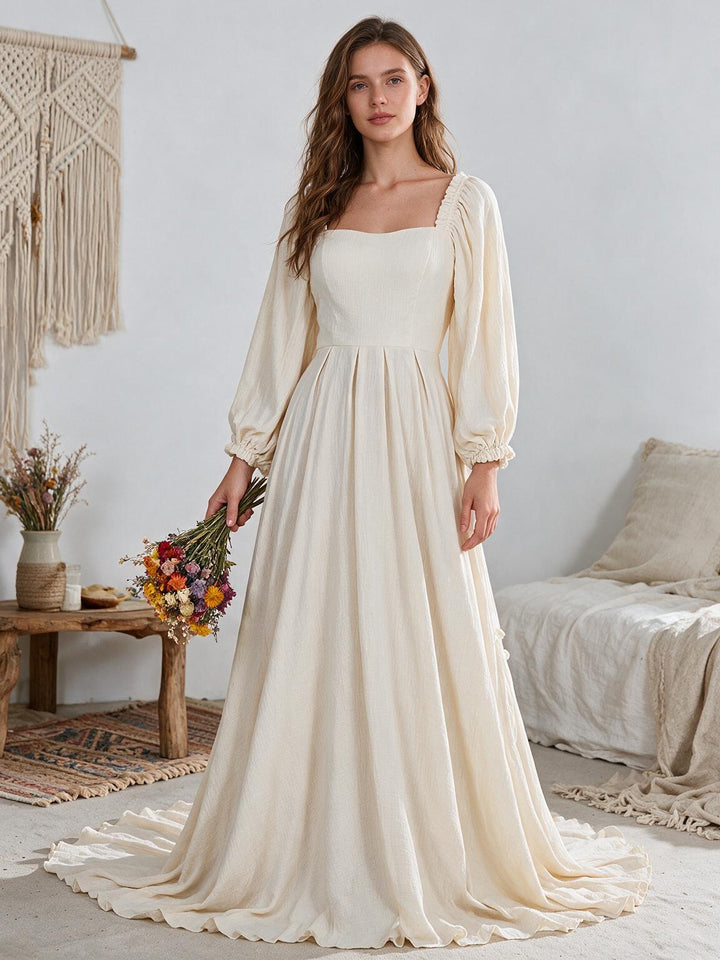 Long Sleeves Elastic Back Waist Woman Cotton Maxi Dress Photoshoot Dresses for Ladies YW231072