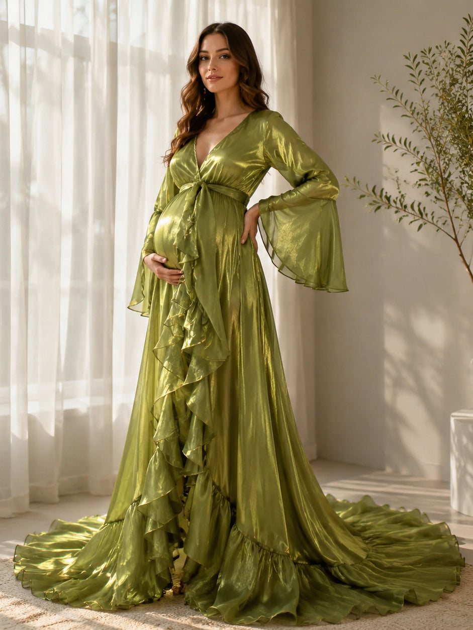 Ruffles Flar Sleeves Maternity Photoshoot Dress Pregnancy Dresses for Photo Shoots YW240524